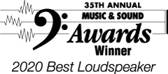 Award badge, image text: 35th annual music & sound awards winner, 2020 best loudspeaker