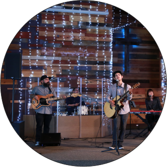 Image of a band on stage at a church