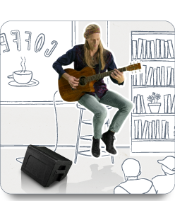 Image of acoustic guitarist in a coffee shop