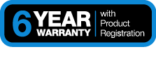 6 year warranty with product registration badge