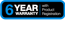 Image text: 6 year warranty with product registration